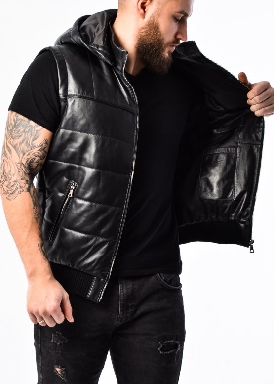 Leather vest-jacket male