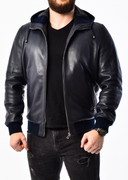 Autumn leather jacket with a hood KTRS1I