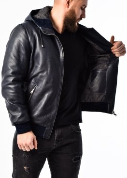 Autumn leather jacket with a hood KTRS1I