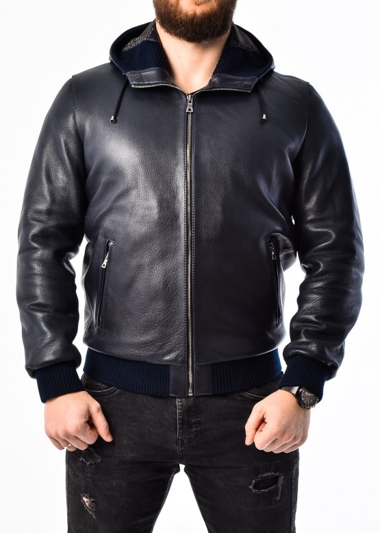 Autumn leather jacket with a hood