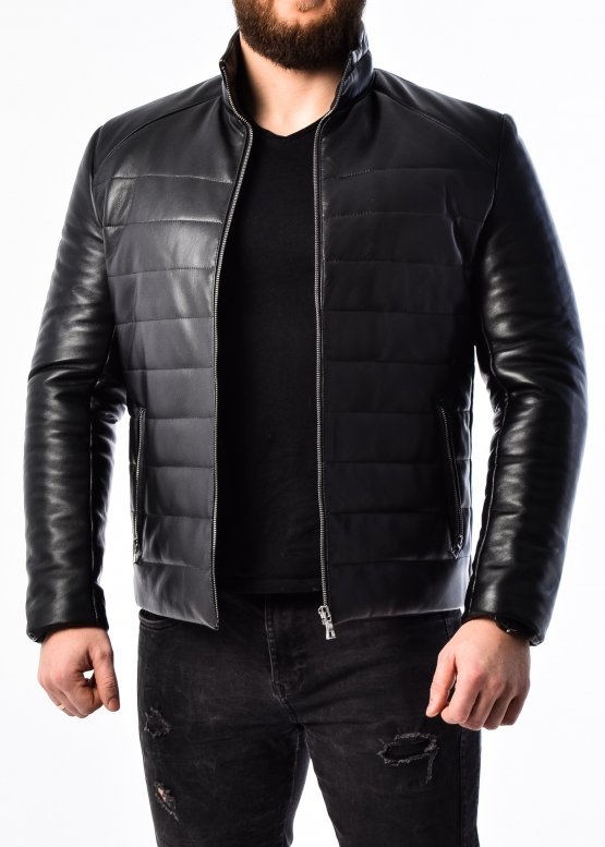 Men's down jacket leather fitted