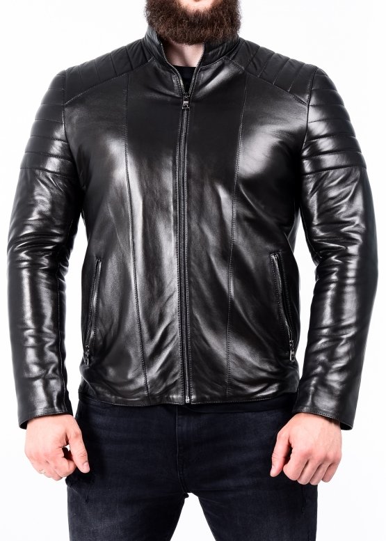 Spring fitted leather jacket for men