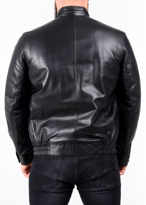 Autumn leather jacket with elastic band