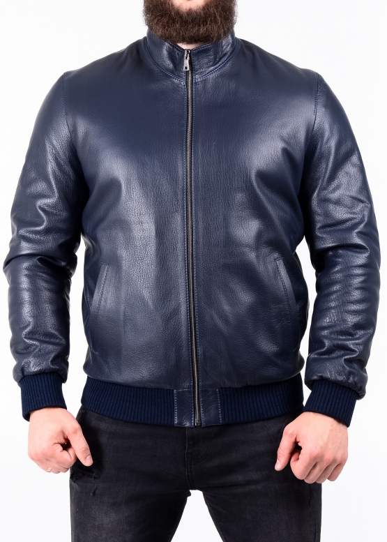 Autumn leather jacket with elastic band