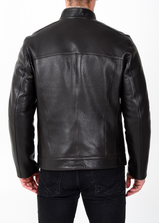 Winter leather men's jacket with fur