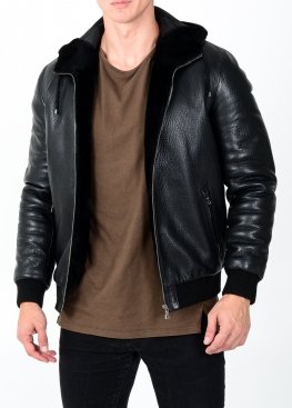  Winter leather jacket with a hood  KTRS2ВB