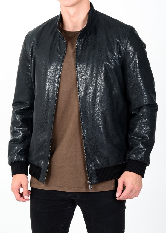 Autumn leather jacket with elastic band