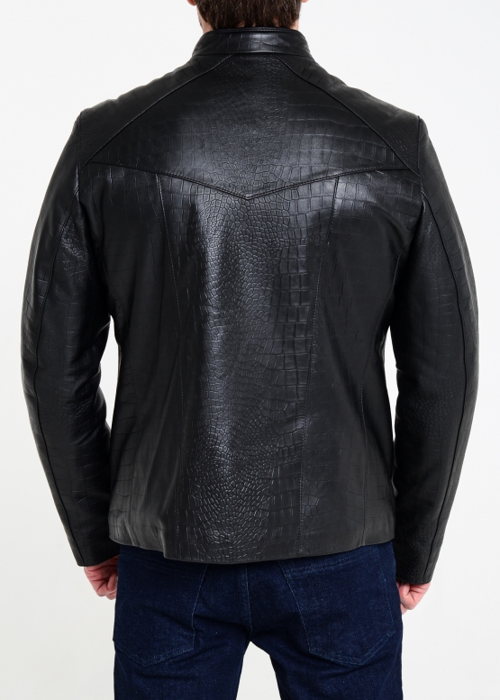 Autumn leather jacket with embossed crocodile