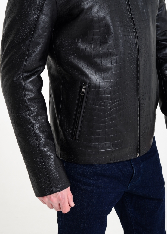 Autumn leather jacket with embossed crocodile