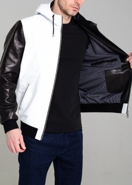 Весняна чорно-біла шкіряна куртка з капюшоном KTRL1VB