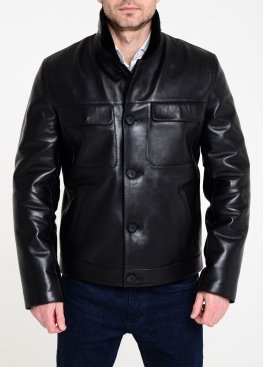 Fitted leather winter jacket with fur P88A2BB