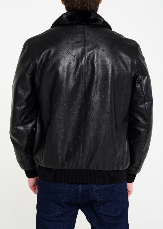 Winter leather jacket for men with fur under the elastic band