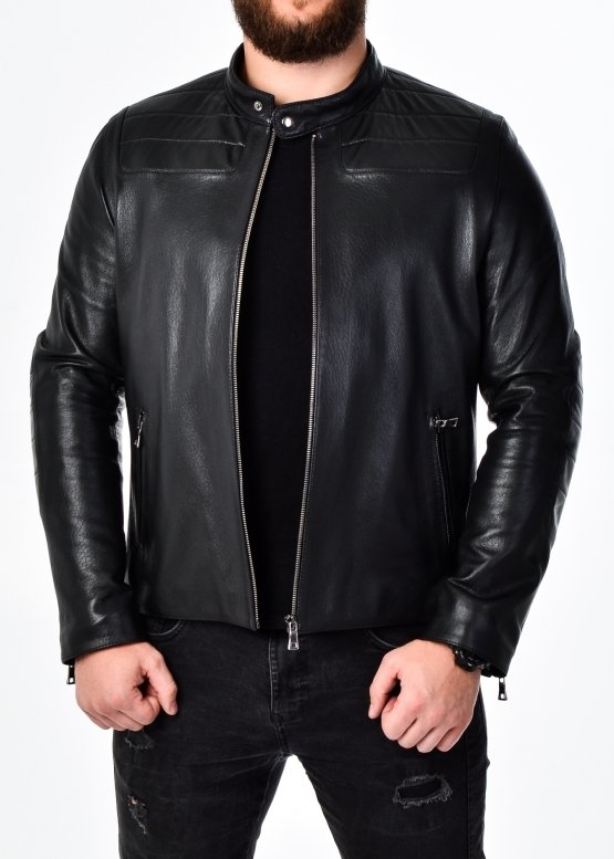 Autumn fitted leather jacket for men