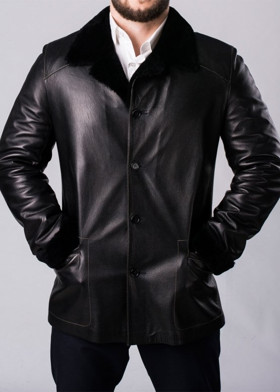 Winter leather coat with fur