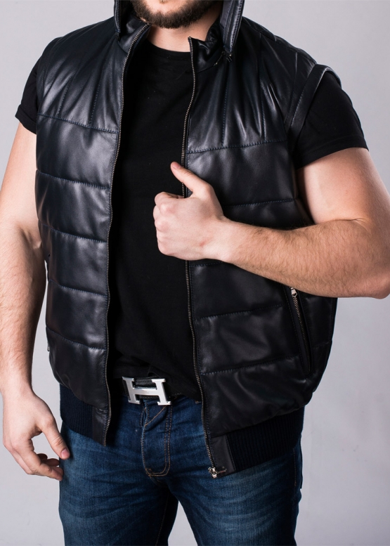 Leather vest-jacket male