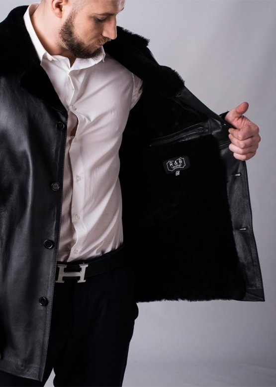 Winter leather coat with fur for men