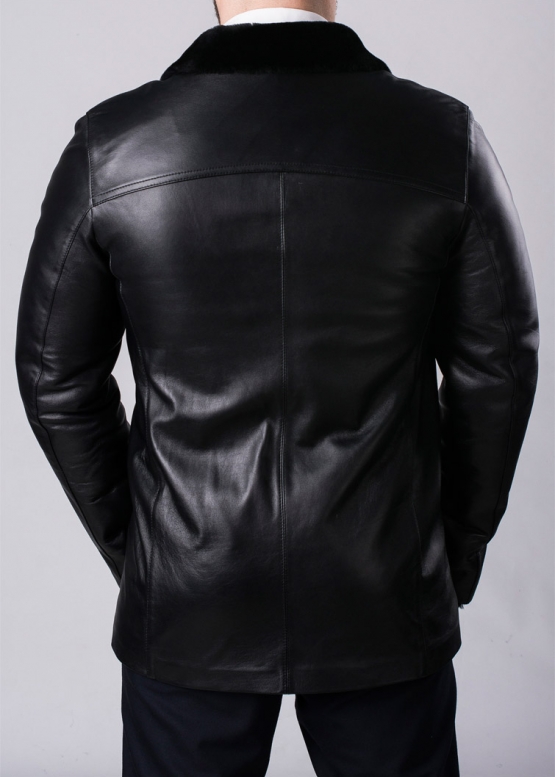 Winter leather coat with fur for men