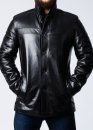Winter leather short coat on fur man's