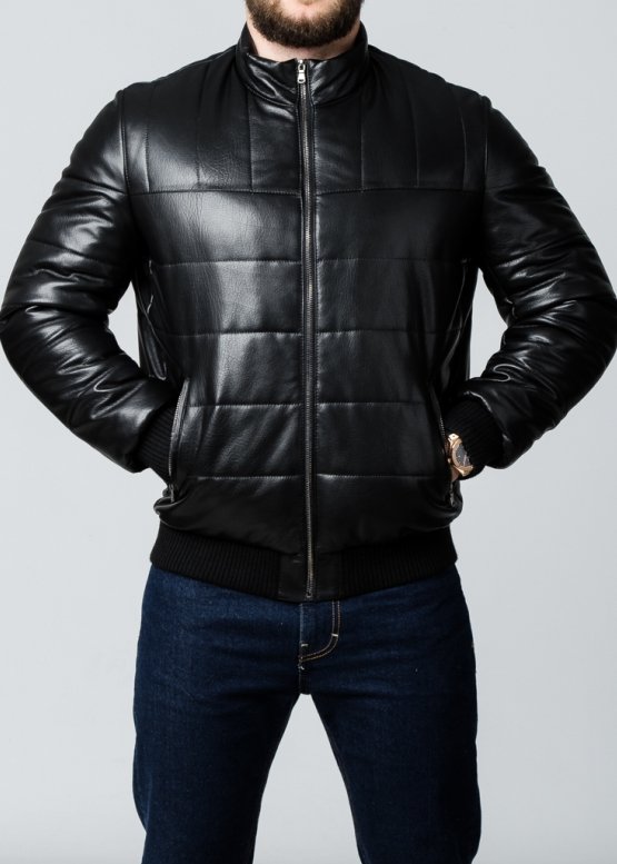 Autumn leather down jacket with elastic