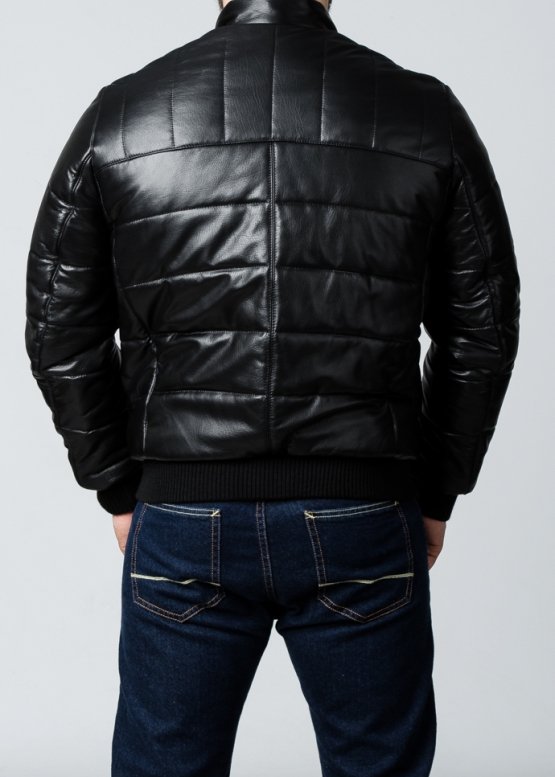 Autumn leather down jacket with elastic