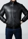Winter leather jacket with fur under the elastic band