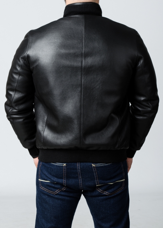 Winter leather jacket with fur under the elastic band