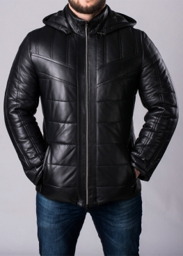 Leather jacket with a hood men NPHL1B