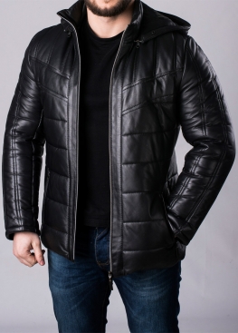 Leather jacket with a hood men NPHL1B