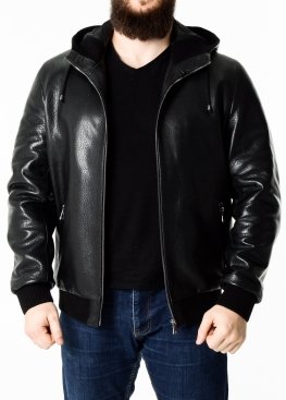 Autumn leather jacket with a hood KTRS1B