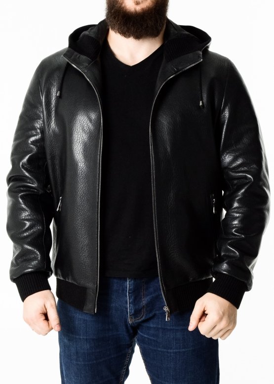 Autumn leather jacket with a hood