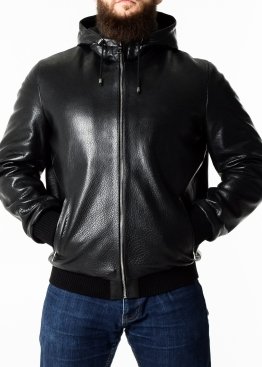 Autumn leather jacket with a hood KTRS1B