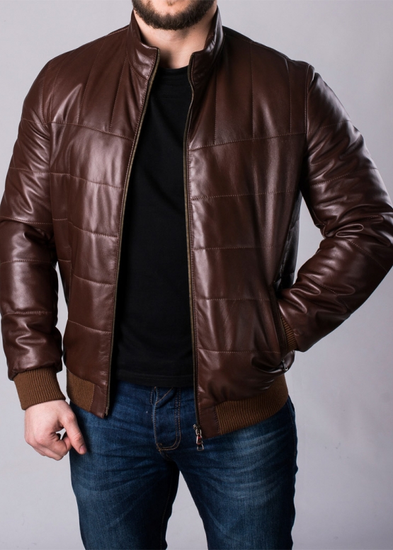 Autumn leather down jacket with elastic