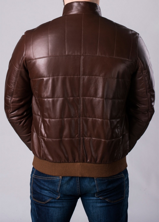 Autumn leather down jacket with elastic