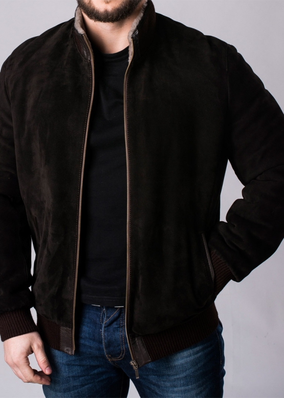 Winter suede jacket with fur under the elastic band